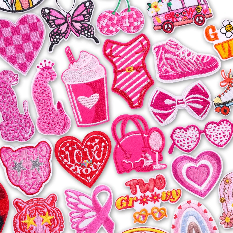 Parches termoadhesivos para planchar de estilo rosa para ropa, parche para pantalones vaqueros para niñas, bordado de amor, parche para coser, pegatinas de diseño de moda