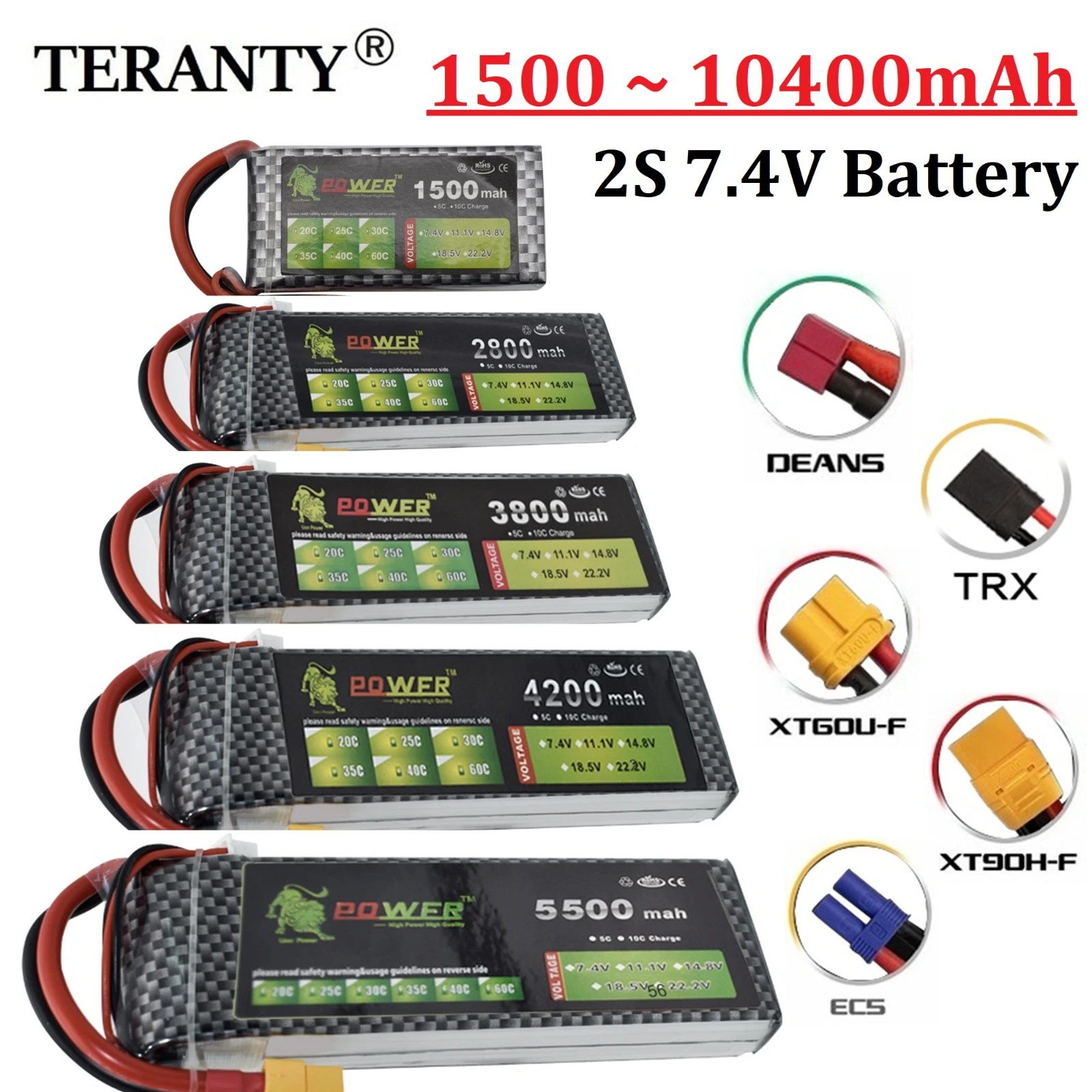 Batería LiPo para RC con conector XT60 TRX recargable coche y dron