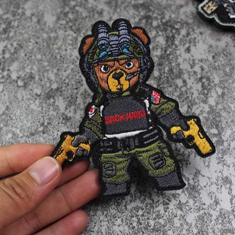 Insignia de moral de oso táctico bordado completo, mochila, brazalete de pasta, ropa de tela con parche de bucle de gancho - imagen 5