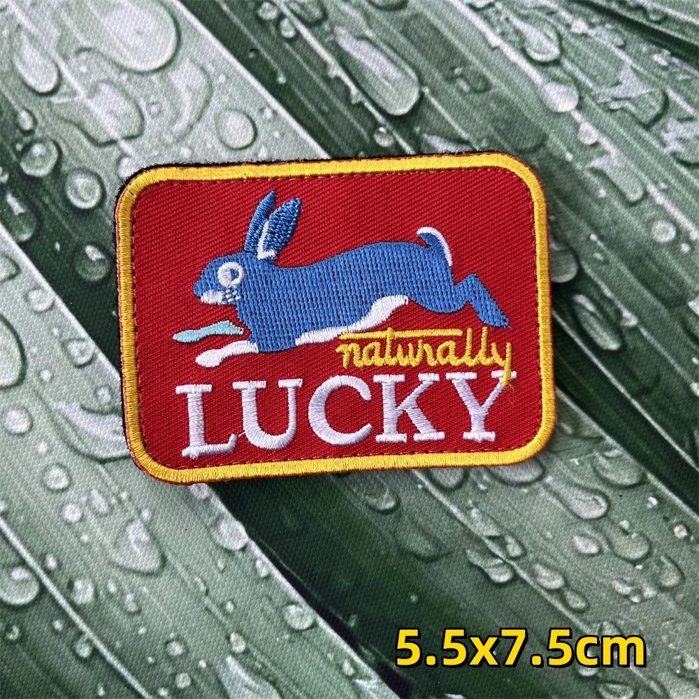 Parches bordados de conejo de la suerte natural, insignia de moral táctica, mochila militar, pegatina de gancho y bucle - imagen 5