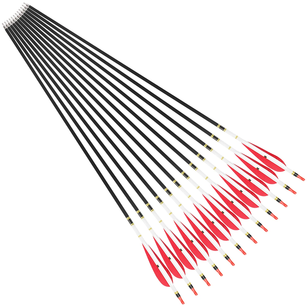 Spine500 flechas de carbono mixtas punta de flecha de grano 100 4/5 pulgadas gota de agua pluma de pavo caza tiro con arco deportes, 6/12 Uds flechas - imagen 2