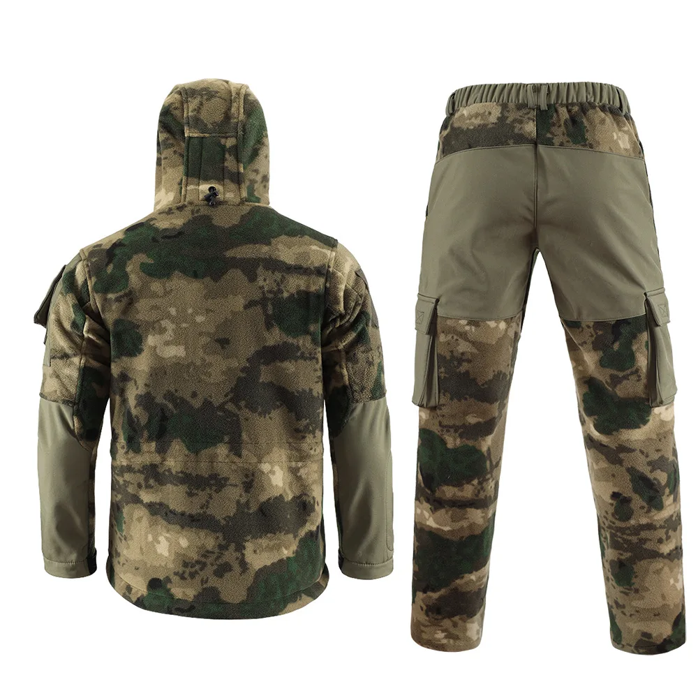Conjunto táctico con capucha para hombre, chaqueta gruesa y cálida con múltiples bolsillos, pantalón de carga recto, traje militar impermeable para exteriores, Invierno - imagen 3