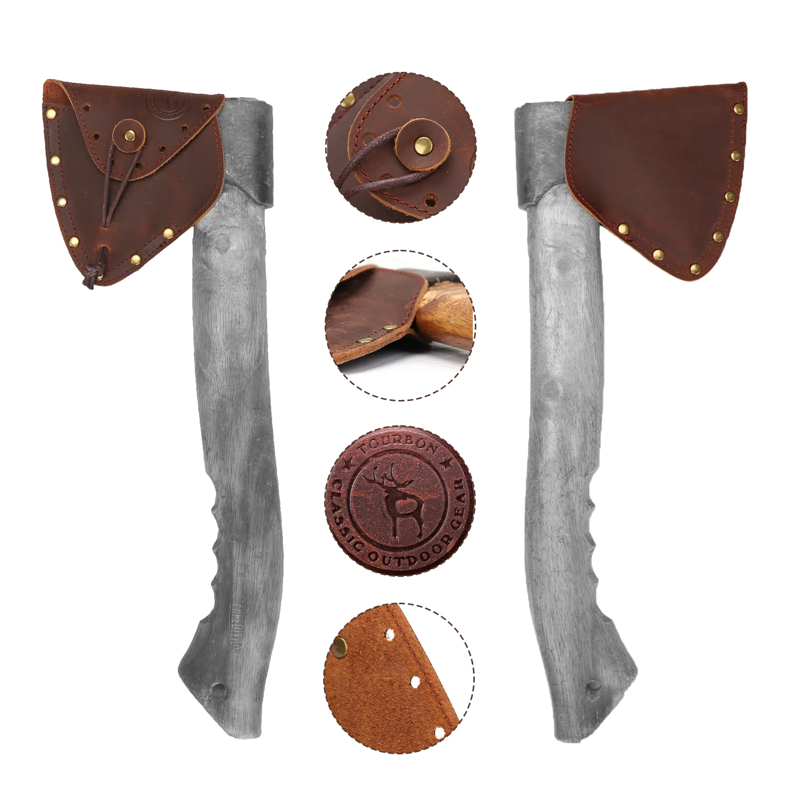 Tourbon-Funda de cuero para hacha de acampada al aire libre, cubierta de hoja de hacha, portador de funda de cabeza marrón - imagen 5