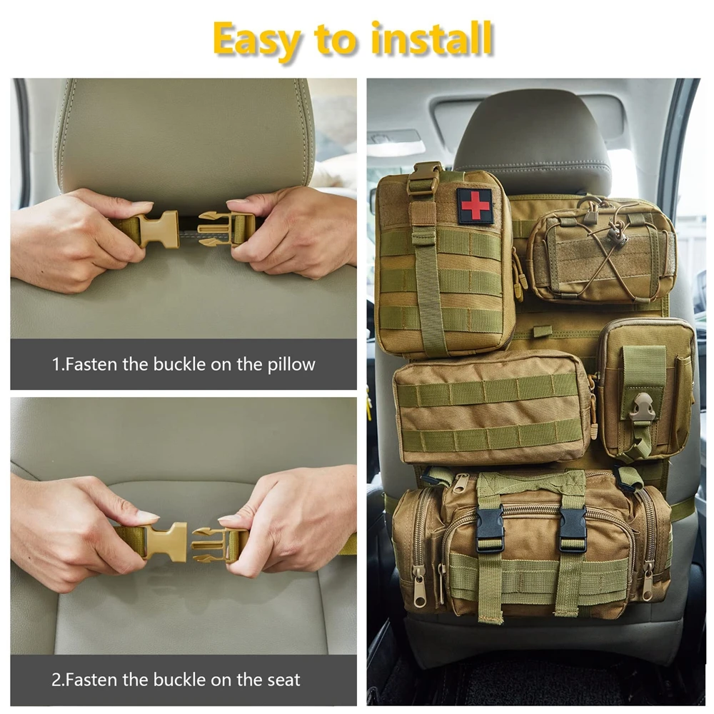 Asiento táctico universal ​ Organizador trasero para vehículo, organizador de Panel Molle, bolsa de almacenamiento con 5 bolsas Molle desmontables para todos los vehículos - imagen 4