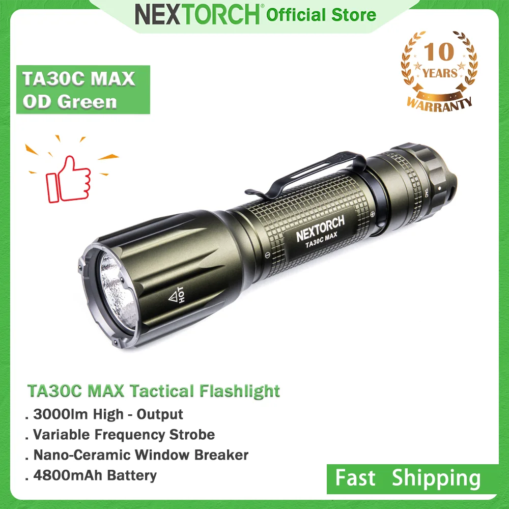 NEXTORCH TA30C MAX Verde 3000 lúmenes linterna recargable de alto brillo 30w linterna táctica de alta potencia, estroboscópica de un solo paso - imagen 2