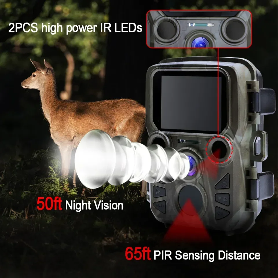 Mini cámara de rastreo con LED IR, movimiento de caza de visión nocturna, resistente al agua IP65, trampas para fotografías salvajes al aire libre, 1080P, alcance de 20MP de hasta 65 pies - imagen 5