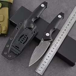 Cuchillo táctico al aire libre, cuchillo para acampar de supervivencia de autodefensa, cuchillo para acampar de alta dureza con funda K, portátil