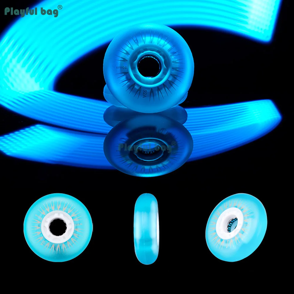 Patín en línea con luz LED, ruedas 92A, rueda Flash de alto brillo, verde/blanco/azul/púrpura, 72 76 80MM, patinaje nocturno AMB323 - imagen 4