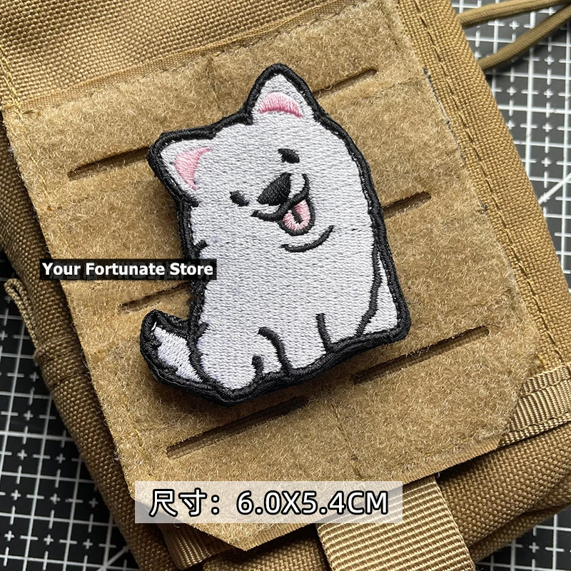 Parche bordado de perro de dibujos animados Dachshund Corgi Huskies Akita Shiba Inu Boston Terrier Beagle Labrador samoyedo brazalete táctico - imagen 3