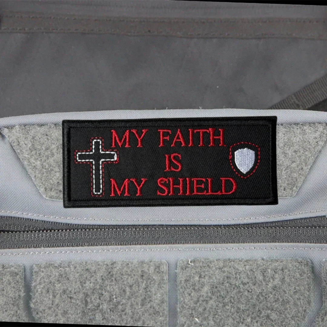 Parche táctico moral, brazalete militar "Mi fe es mi escudo", parches de gancho bordados de Jesús para ropa, pegatina para mochila - imagen 5
