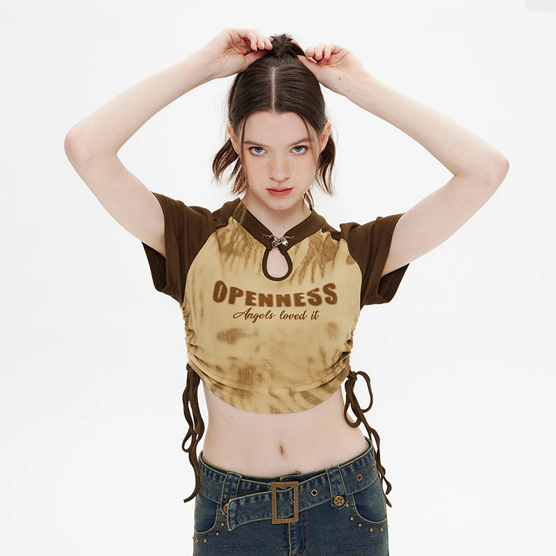 Tops cortos de verano para mujer, camiseta con letras estampadas Y2k, camiseta informal de manga corta para mujer, ropa de calle estética Harajuku - imagen 3