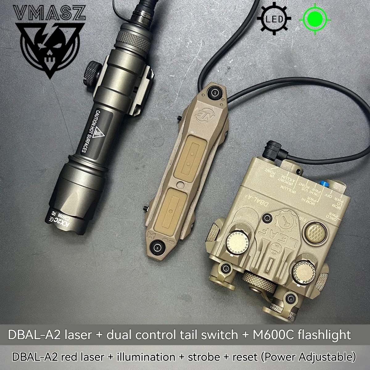 Elemento de nailon DBAL A2, luz láser roja y verde de función completa, linterna LED blanca, foco M300A, interruptor doble Dbal a2 Softair - imagen 4