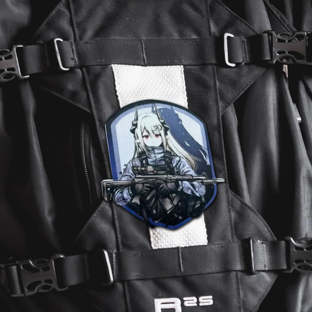 Parche táctico de Chica de Anime, parches divertidos de gancho y bucle, insignia de moral militar, brazalete del ejército, pegatinas para mochila - imagen 5
