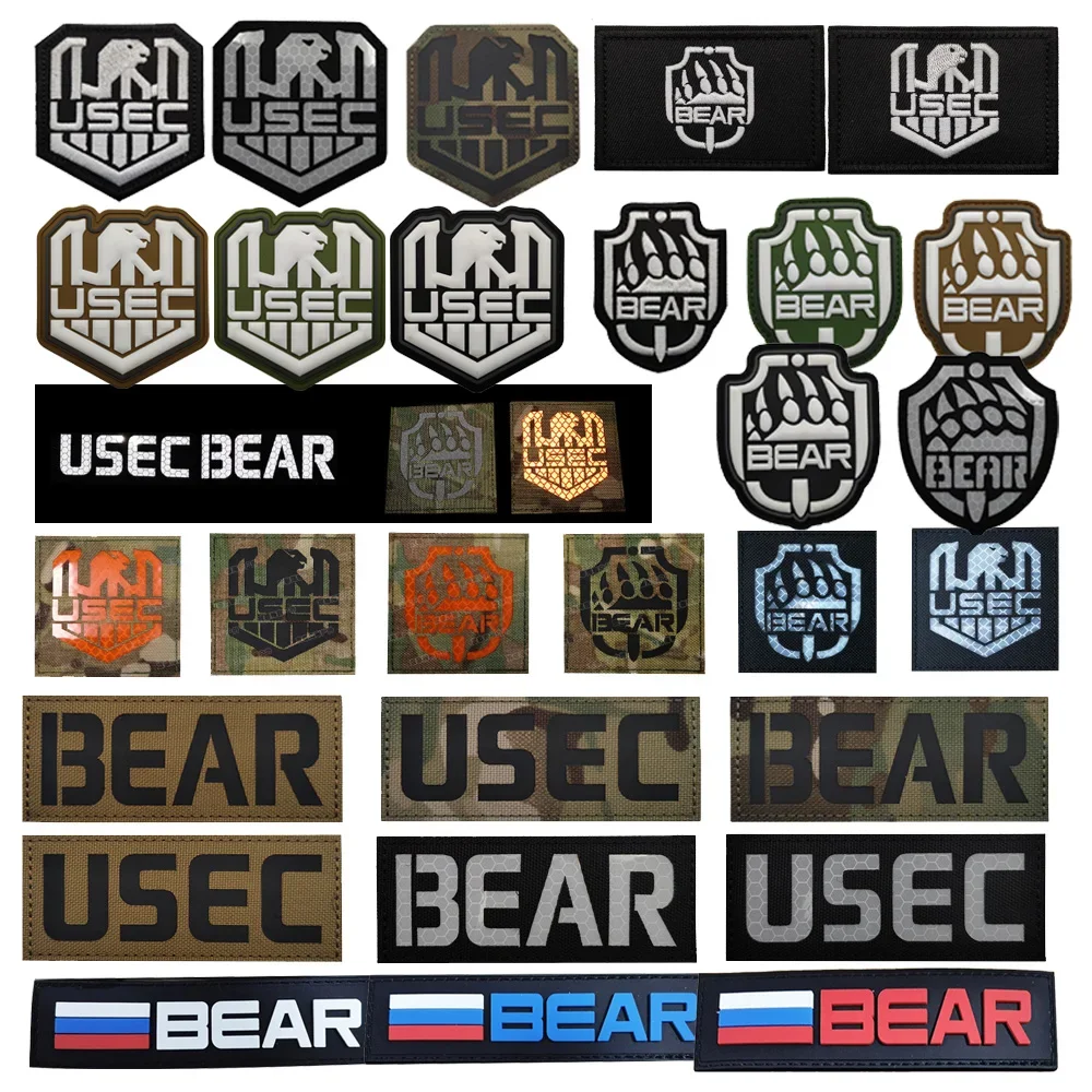 Parche de goma de PVC, insignia del equipo USEC, brazalete mágico de oso, mochila de moral táctica reflectante IR, parches de gancho y bucle para ropa