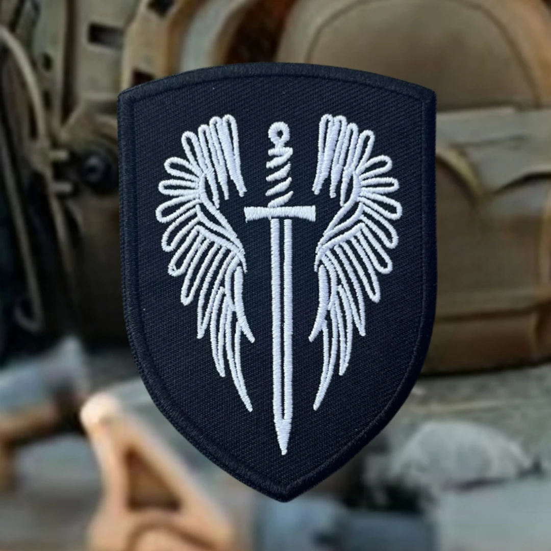 Parche de insignia de moral de espada y alas de Arcángel, emblema militar, brazalete táctico, gancho bordado y bucle, pegatinas para mochila de ropa - imagen 4