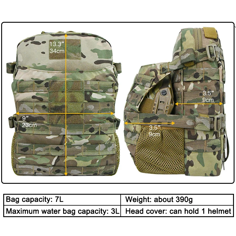 Chaleco táctico de nailon 500D, paquete de hidratación, bolsa Molle, chaleco de caza, portador de placa, bolsa para casco de expansión, equipo Airsoft para exteriores - imagen 5