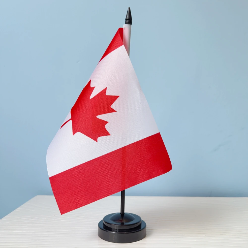 Bandera de escritorio de oficina de 14x21cm, bandera nacional canadiense de poliéster para decoración