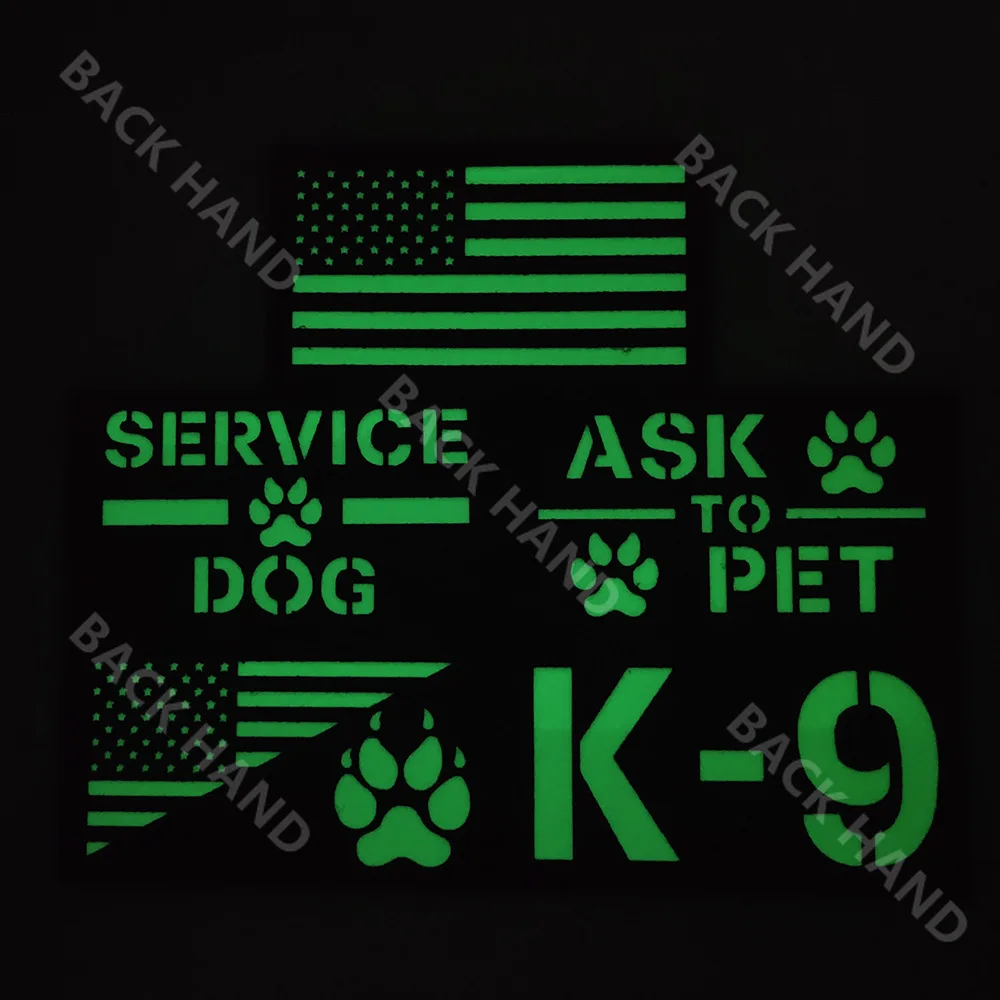 ASK TO PET-pegatinas luminosas para correa de Mascota, insignia reflectante para perro K9, Parches IR verde y rosa, bandera americana - imagen 3