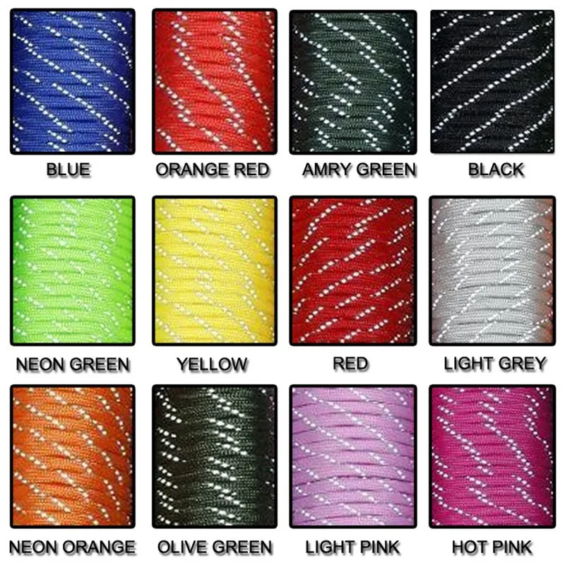 1 Uds 100FT Material reflectante 7 núcleos cuerda de paracaídas reflectante cordón Paracord para hebillas pulsera 12 colores