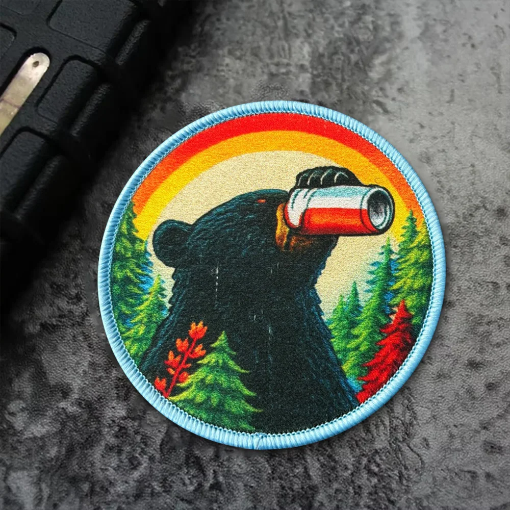 Parche Divertido de Oso Bebiendo Cerveza, Recuerdo para Campamento, Senderismo, Insignias de Moral para Chaquetas, Mochilas, Apliques de Parques Nacionales