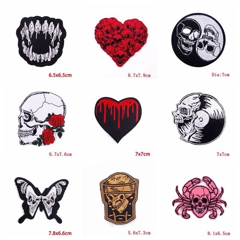 10 unids/lote de parches de calavera de terror para chaquetas, parches bordados para coser, parches para planchar DIY para ropa, parches de estilo Punk, pegatinas para planchar - imagen 4