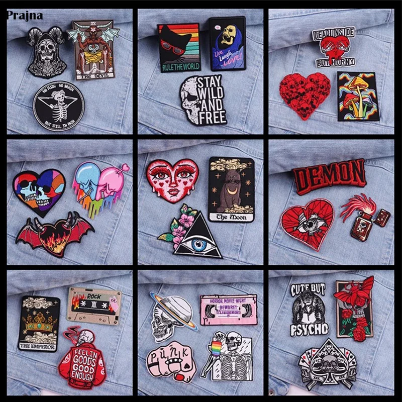 Parche bordado Punk de 3 piezas, calaveras de terror, parches termoadhesivos para ropa, decoración de insignias de demonio DIY