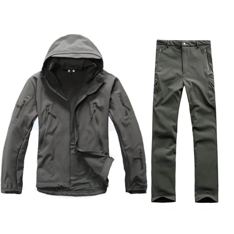 Ropa de camuflaje de caza táctica al aire libre para hombres, trajes militares de senderismo, Camping, chaqueta Softshell + Pantalones Tad Sharkskin - imagen 3