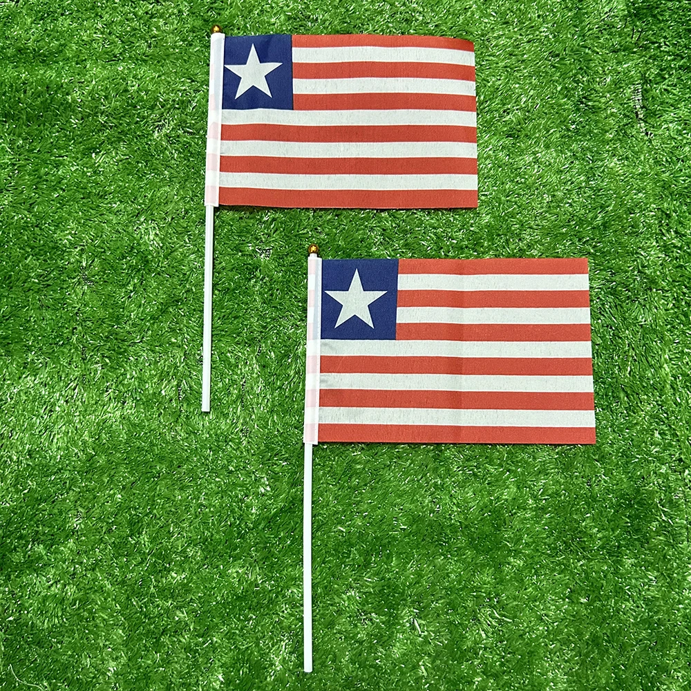 Bandera del cielo bandera de Liberia bandera de Liberia 10/20/50/100pcs 21*14cm bandera de Liberia ondeando a mano con poste de plástico para la decoración del hogar de la actividad deportiva - imagen 2