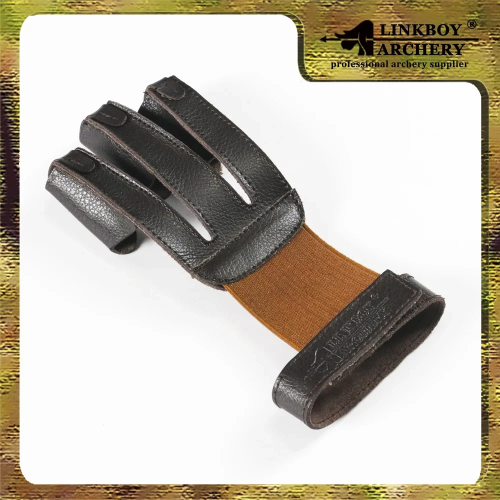 1 Uds Linkboy guante protector de tiro con arco 3 dedos tirar arco flecha guantes de tiro de cuero alta cantidad tiro de caza - imagen 2