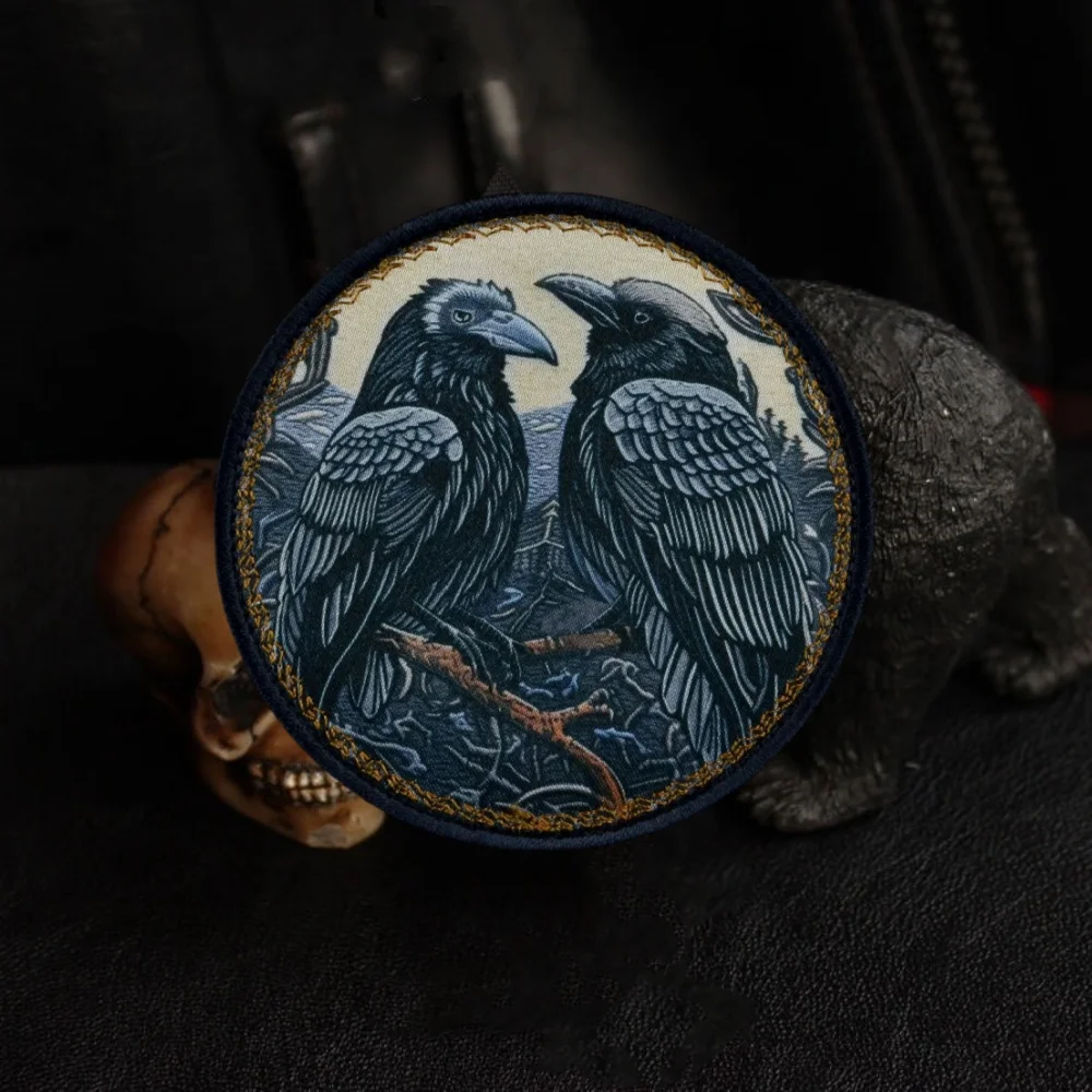 Parches impresos con insignia de moral de cuervo de Odin, parche militar con gancho y bucle de Hugin y Munin, mochila táctica, accesorios para sombrero, pegatina - imagen 4