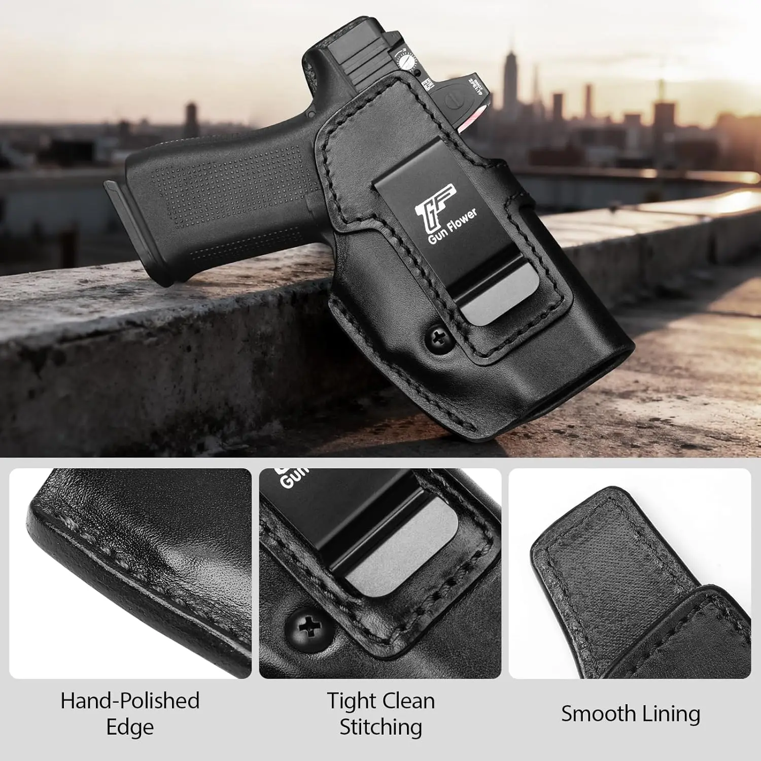Para Glock 43,43X,43X MOS, funda de cuero IWB, funda de transporte oculta, cinturilla interior de apéndice, cinturones de 1,5 "-1,75", mano derecha - imagen 5