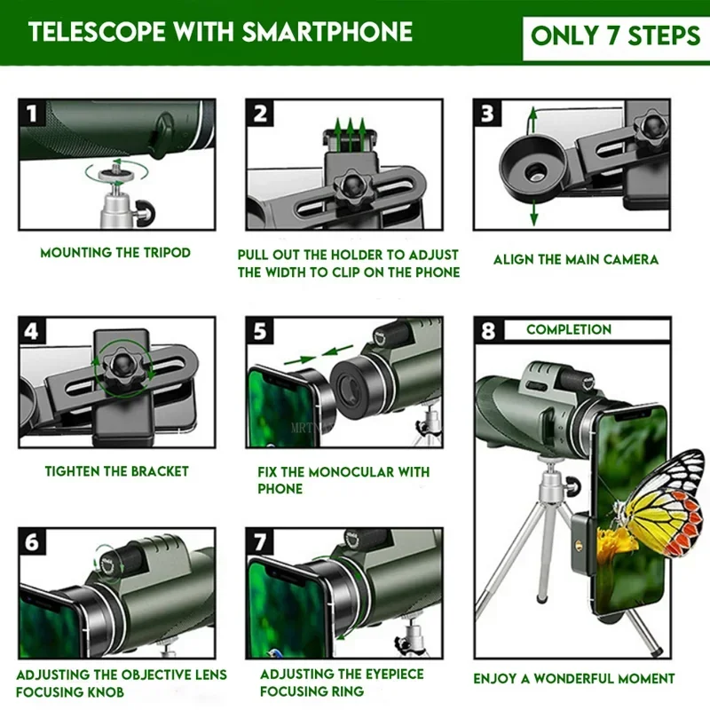 Telescopio Monocular potente con ZOOM HD, binoculares portátiles de largo alcance, para caza y acampada, con trípode y Clip para teléfono, 80x100 - imagen 5