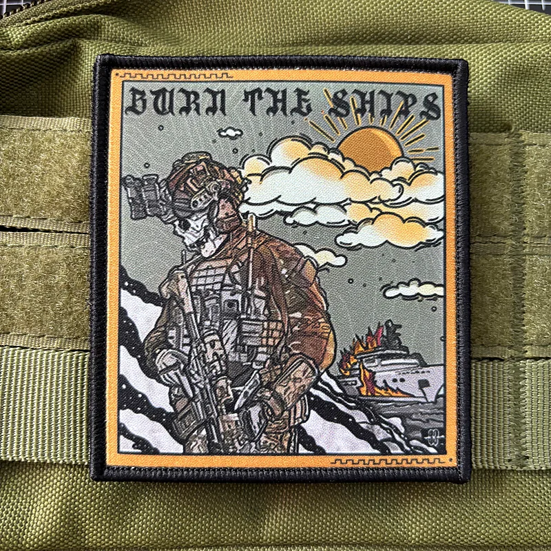 Parche táctico de soldado de calavera "Barn The Ships", insignia de moral de Rifleman del ejército, pegatina de brazalete militar con gancho y bucle - imagen 5