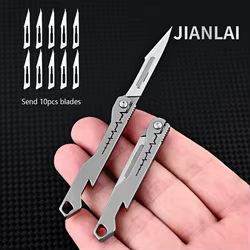 Cuchillo plegable EDC con abridor de botellas titanio, camping
