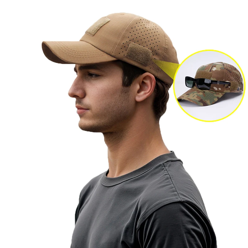 Gorra de béisbol de camuflaje táctica para hombre, transpirable y protector solar para gafas de sol, deportes al aire libre, caza, senderismo, Camping, playa, pesca - imagen 2