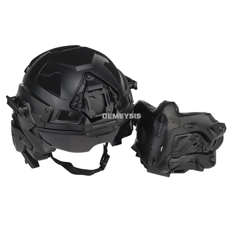 Cascos de cobertura completa Airsoft 3 en 1 casco de protección de Paintball de tiro auriculares integrados casco táctico CS máscara desmontable - imagen 2
