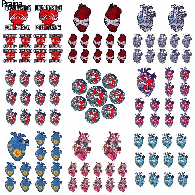 Parche bordado de Van Gogh con ondas de corazón, parches para planchar en la ropa, pegatina bordada de calavera Punk, apliques para ropa, 10 unids/lote