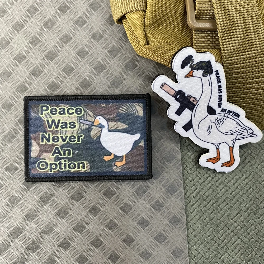 La Paz nunca fue una opción, parche táctico, insignia de moral de ganso, brazalete, pato amarillo violento con gancho y lazo de impresión de cuchillo - imagen 4