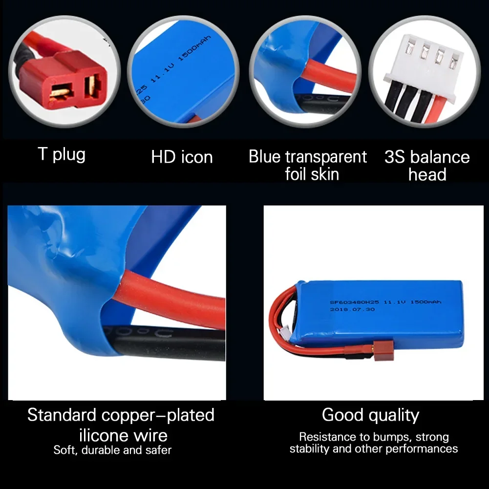 Batería Lipo recargable 3S 11,1 V 1500mAh 25C enchufe T con cargador para WLtoys V950 Helicóptero De Control Remoto juguetes coches avión - imagen 3