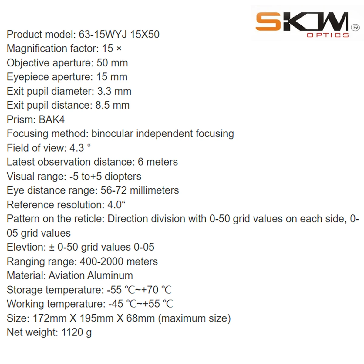 SKWoptics-binoculares militares de retícula, resistentes al agua, potentes, 15x50, Bak4, Mil-dot, envío gratis - imagen 5