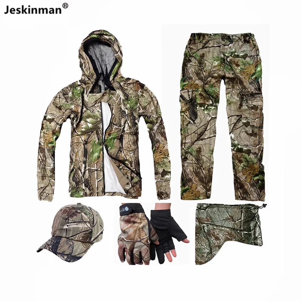 Primavera otoño Anti-mosquitos usable traje de camuflaje de la jungla hojas de arce camuflaje biónico caza traje de pesca CS chaqueta con capucha pantalones - imagen 5