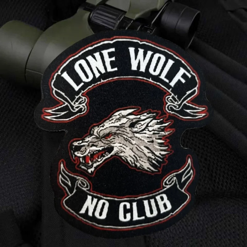 Parche de impresión LONE WOLF NO CLUB, insignia de moral táctica con gancho y bucle, pegatinas decorativas para mochila, parches para brazalete para ropa - imagen 2