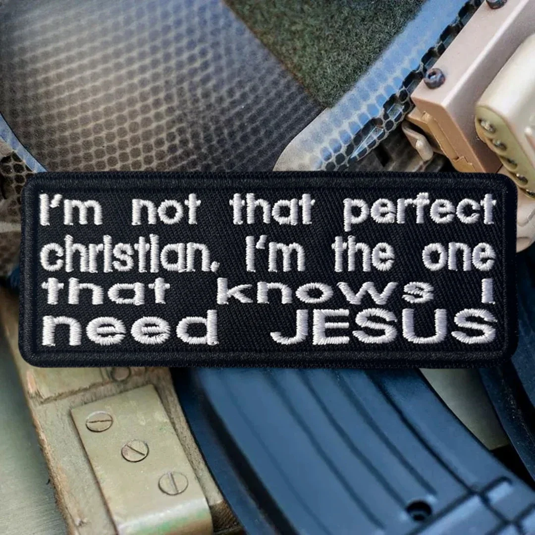 Parche táctico de moral de versículo bíblico "I Need JESUS", brazalete militar, parches de gancho y bucle bordados para ropa, pegatina para mochila - imagen 4