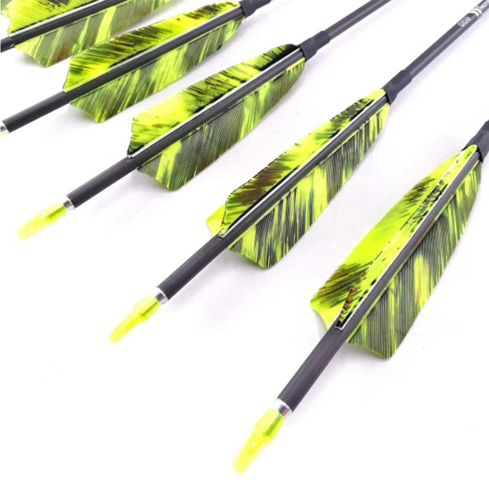 Flechas de carbono plumas pavo puntas nock para arco recurvo caza tiro - imagen 3