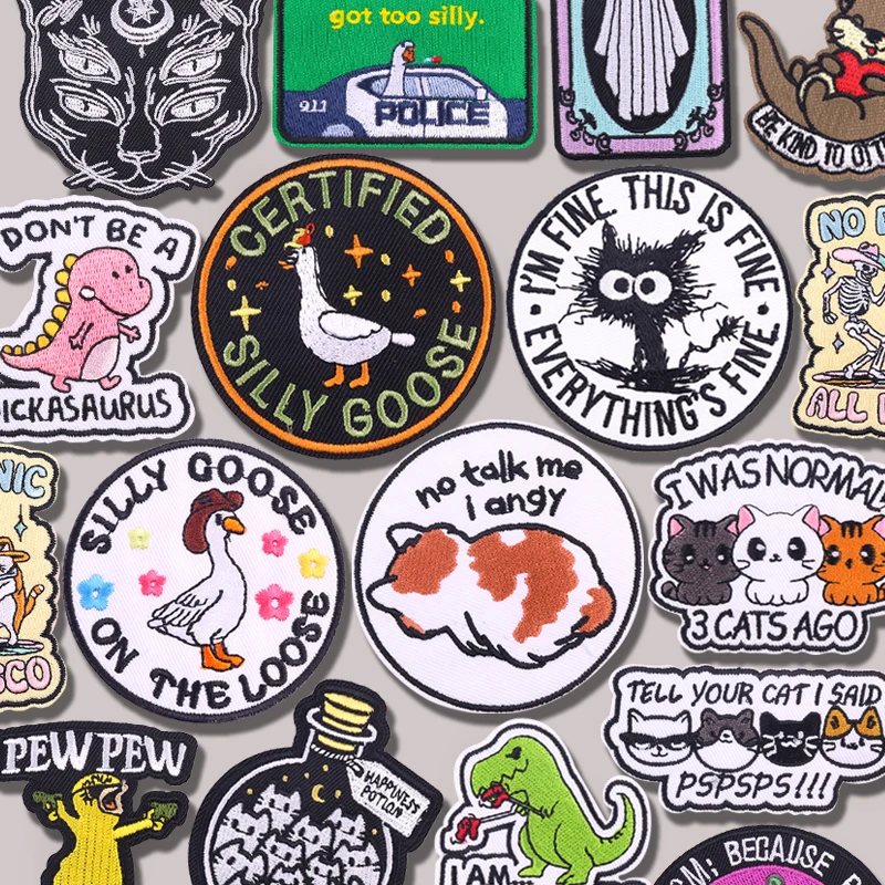 Sombreros bolsas parches bordados DIY divertido gato pato dinosaurio parche hierro en parches para ropa parches termoadhesivos insignias para coser