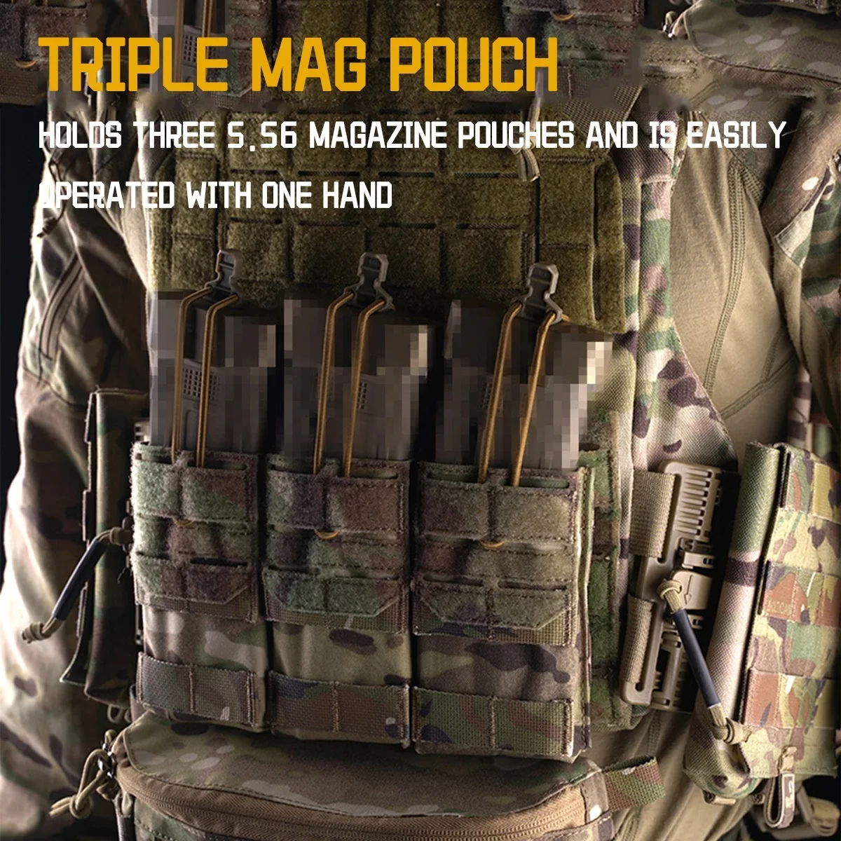 Bolsa táctica Triple Mag 5,56, correas elásticas superiores abiertas, soporte administrador Airsoft Magainzes, accesorios portadores de placa de chaleco MOLLE - imagen 2