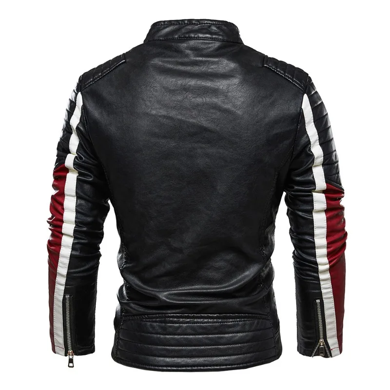 Chaqueta de cuero de motocicleta para hombre, cortavientos informal con cremallera, ajustado, forrado de piel, prendas de vestir para motorista al aire libre - imagen 4