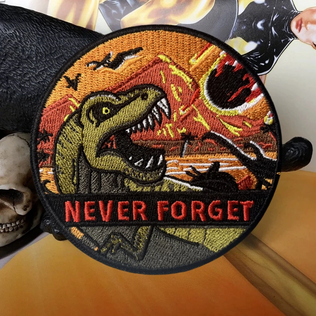 Parches bordados de gancho y bucle "Dinosaur Never Forget" para ropa, mochila, pegatina, parche táctico de moral, brazalete militar - imagen 3