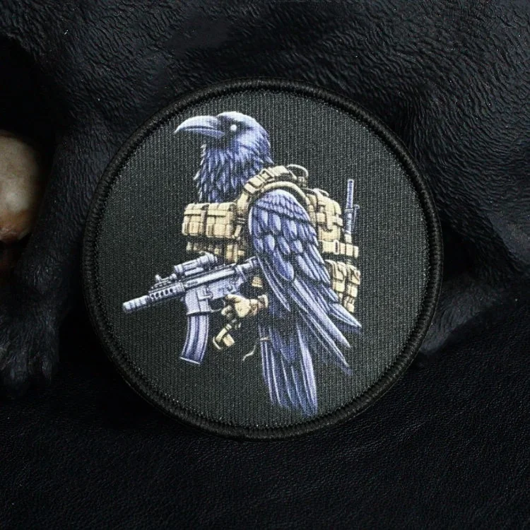 Insignia de moral de calavera de visión nocturna, brazalete militar táctico de cuervo, parche de gancho y bucle impreso de combate guerrero, pegatinas para mochila - imagen 3