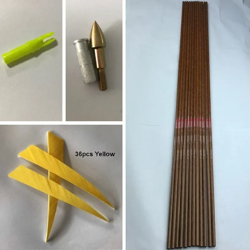 12 Uds. Ejes de flecha de carbono puro piel de madera Spine600 32 pulgadas 5 pulgadas pluma de pavo 75gr puntas compuesto arco tradicional tiro - imagen 3